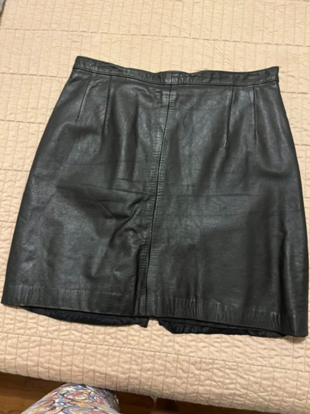 Vintage Genuine Leather Mini Skirt Black Fully Lined